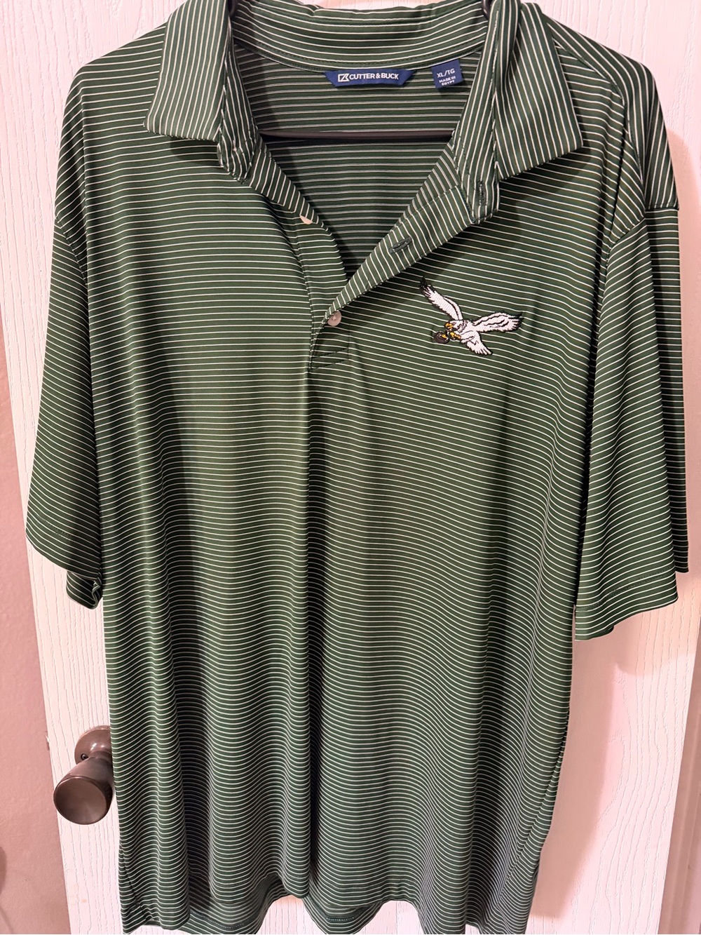 Philadelphia Eagles Olive Green Thin-Striped Golf Polo